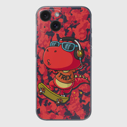 Чехол для iPhone 15 силиконовый с защитой камеры Веселый динозавр на скейте