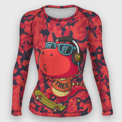 Женский рашгард 3D Веселый динозавр на скейте