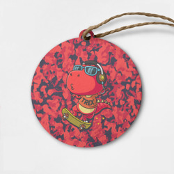 Деревянная игрушка круг Веселый динозавр на скейте