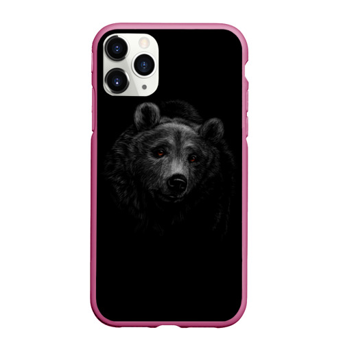 Чехол для iPhone 11 Pro матовый с принтом Голова хищного медведя, вид спереди #2