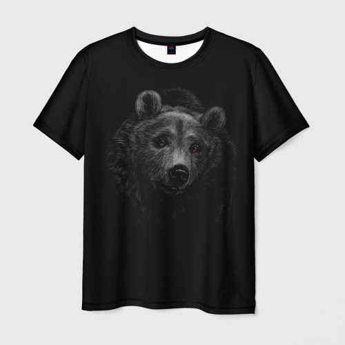 Мужская футболка с принтом Голова хищного медведя, вид спереди №1