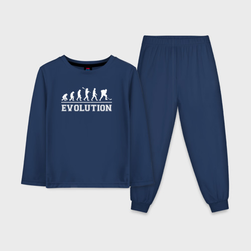 Детская пижама с лонгсливом хлопок Hockey evolution хоккей эволюция, цвет темно-синий