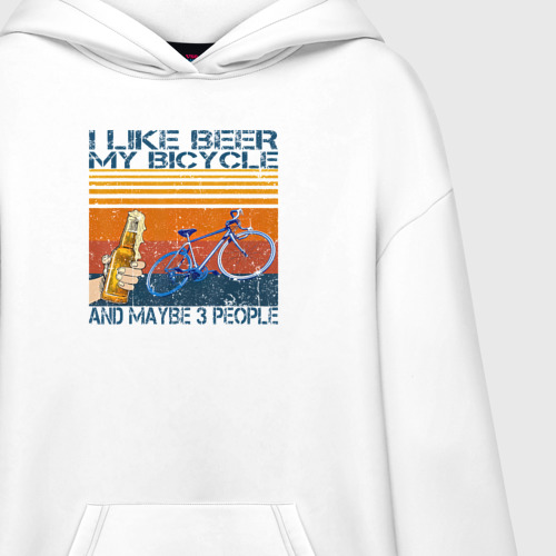 Худи SuperOversize хлопок Я люблю пиво, мой велосипед и возможно 3 людей, цвет белый - фото 3