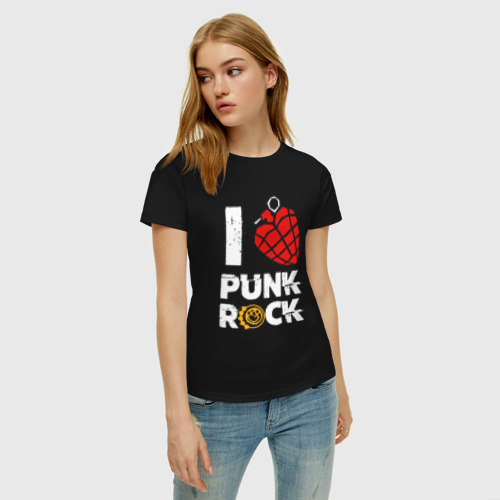 Женская футболка хлопок I love punk rock, цвет черный - фото 3