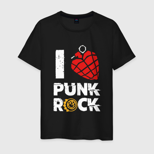 Мужская футболка из хлопка с принтом I love punk rock, вид спереди №1