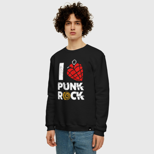 Мужской свитшот хлопок I love punk rock, цвет черный - фото 3