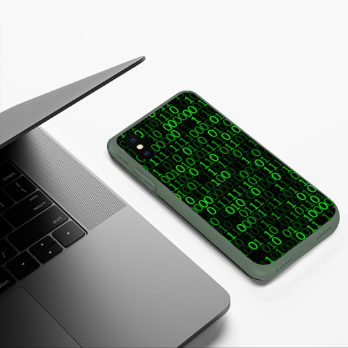 Чехол для iPhone XS Max матовый Бинарный код, цвет темно-зеленый - фото 5