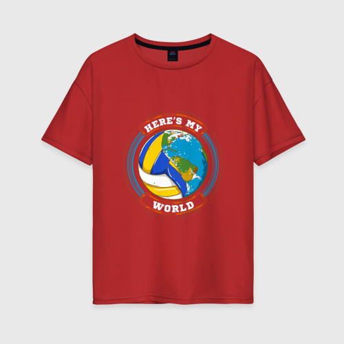 Женская футболка хлопок Oversize World - Volleyball, цвет красный