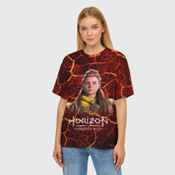 Женская футболка oversize 3D Horizon forbidden west red - фото 2