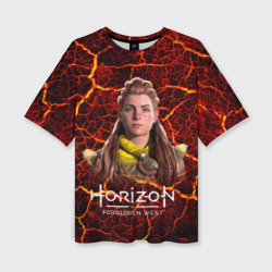 Женская футболка oversize 3D Horizon forbidden west red