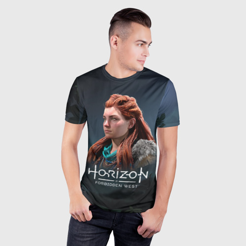 Мужская футболка 3D Slim Aloy horizon forbidden west, цвет 3D печать - фото 3