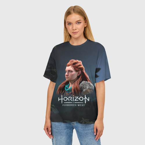 Женская футболка oversize 3D Aloy horizon forbidden west, цвет 3D печать - фото 3