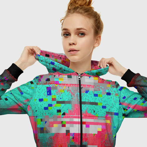 Женская толстовка 3D на молнии Fashion glitch 2088, цвет черный - фото 5