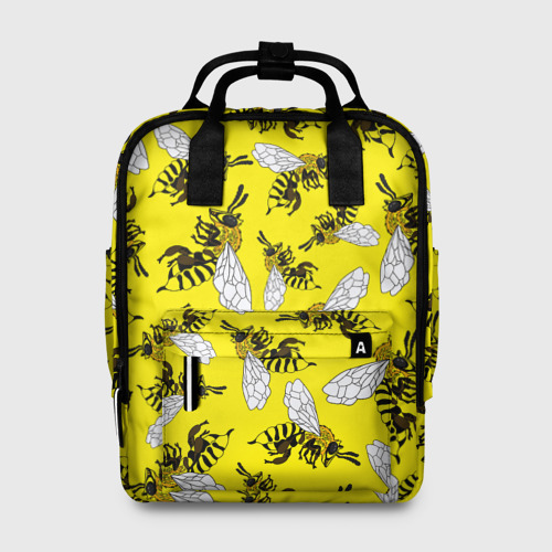 Женский рюкзак 3D с принтом Пчелы на желтом, вид спереди #2