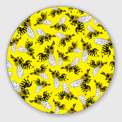 Круглый коврик для мышки Пчелы на желтом