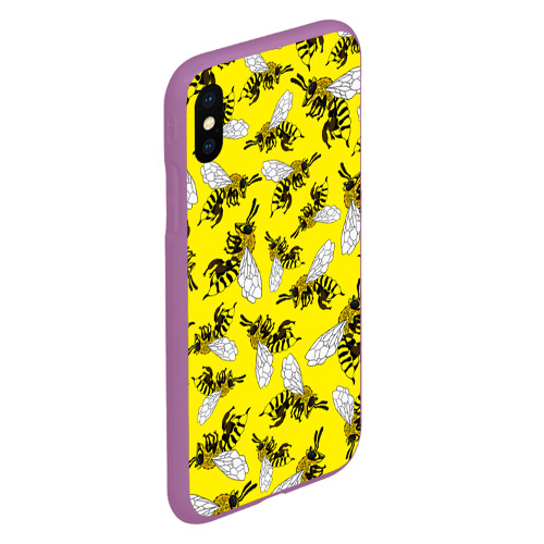 Чехол для iPhone XS Max матовый Пчелы на желтом, цвет фиолетовый - фото 3