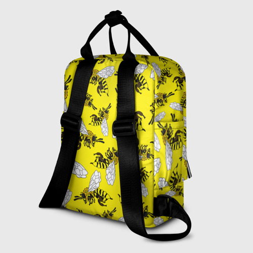 Женский рюкзак 3D с принтом Пчелы на желтом, вид сзади #1