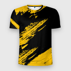 Мужская футболка 3D Slim Black and yellow grunge гранж