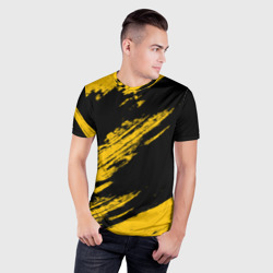 Мужская футболка 3D Slim Black and yellow grunge гранж - фото 2