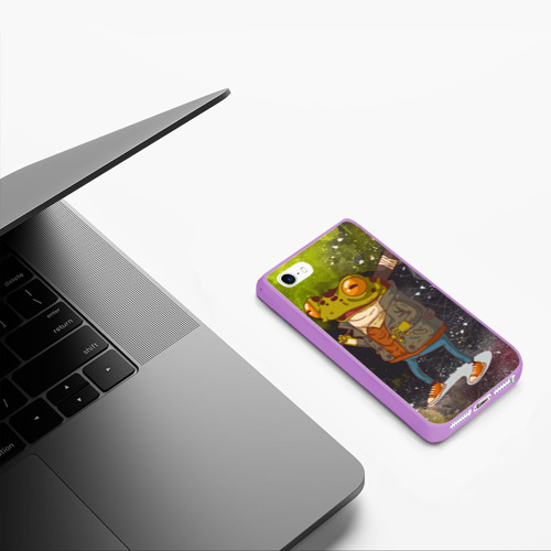 Чехол для iPhone 5/5S матовый Лягушка хулиган Frog hooligan, цвет сиреневый - фото 5