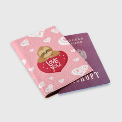 Обложка для паспорта матовая кожа Ленивец с сердечками - фото 2