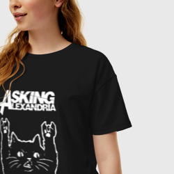 Женская футболка хлопок Oversize Asking Alexandria Рок кот - фото 2