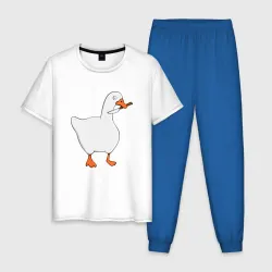 Мужская пижама с белой футболкой хлопок Гусь с ножом мем
