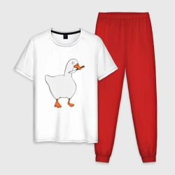 Мужская пижама с белой футболкой хлопок Гусь с ножом мем