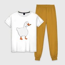 Женская пижама с белой футболкой хлопок Гусь с ножом мем