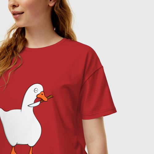 Женская футболка хлопок Oversize Гусь с ножом мем, цвет красный - фото 3