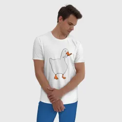 Мужская пижама с белой футболкой хлопок Гусь с ножом мем - фото 2