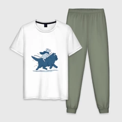 Мужская пижама с белой футболкой хлопок Путешествие на коте