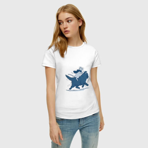 Женская футболка хлопок Путешествие на коте, цвет белый - фото 3