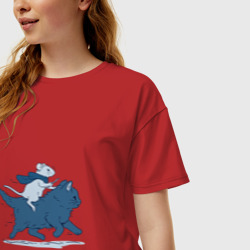 Женская футболка хлопок Oversize Путешествие на коте - фото 2