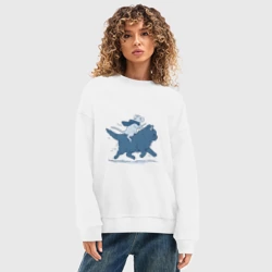 Женский свитшот oversize без начеса хлопок Путешествие на коте - фото 2