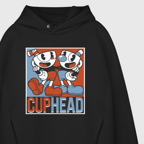 Мужское худи Oversize хлопок Cuphead and Mugman Show, цвет черный - фото 4