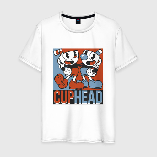 Мужская футболка из хлопка с принтом Cuphead and Mugman Show, вид спереди №1