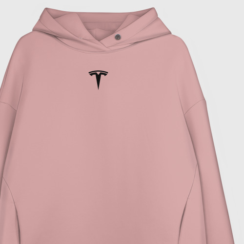 Женское худи Oversize хлопок Tesla black logo минимализм, цвет пыльно-розовый - фото 3