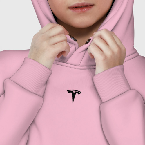 Детское худи Oversize хлопок Tesla black logo минимализм, цвет светло-розовый - фото 7