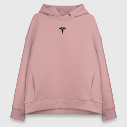 Женское худи Oversize хлопок Tesla black logo минимализм