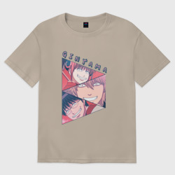 Женская футболка хлопок Oversize Гинтоки Кагура и Шинпачи