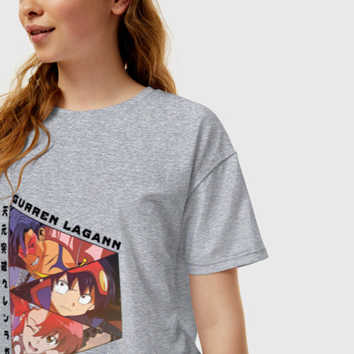 Женская футболка хлопок Oversize Tengen Toppa Gurren Lagann, Камина, Йоко Литтнер и Симон, цвет меланж - фото 3