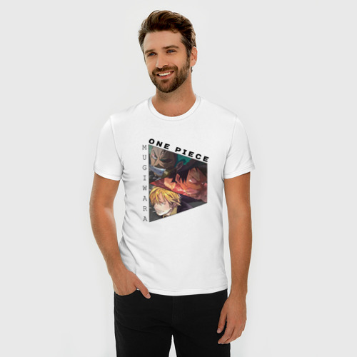 Мужская футболка хлопок Slim с принтом Ван-Пис,  Луффи, Зоро Ророноа, Санджи Винсмок, фото на моделе #1