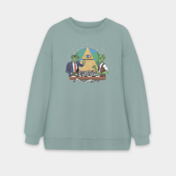 Женский свитшот oversize без начеса хлопок Рептилоид играет в шахматы против Зеленого человечка