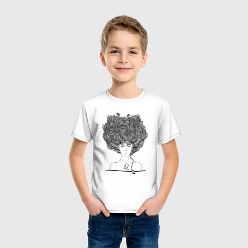 Детская футболка хлопок Девушка лев, цвет белый - фото 3