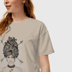 Женская футболка хлопок Oversize Девушка стрелец - фото 2