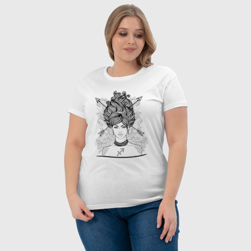 Женская футболка хлопок Девушка стрелец, цвет белый - фото 6