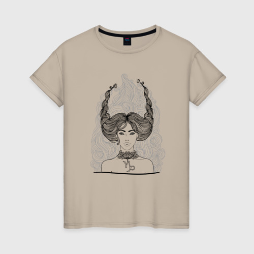 Женская футболка хлопок Девушка Козерог, цвет миндальный