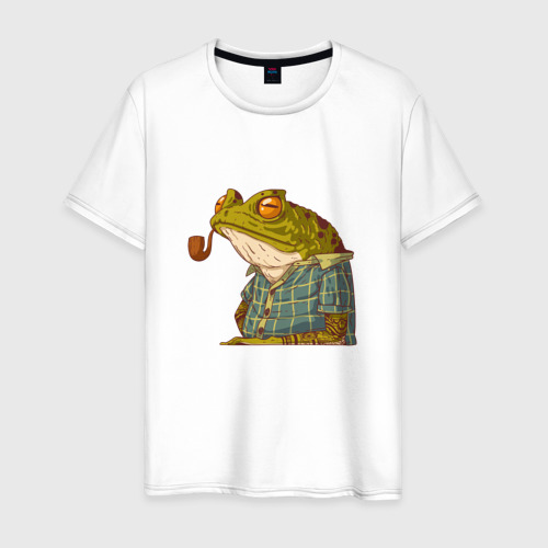 Мужская футболка из хлопка с принтом Мудрая лягушка, вид спереди №1