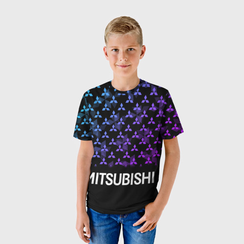 Детская футболка 3D Mitsubishi neon logo pattern, цвет 3D печать - фото 3